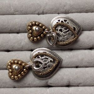 Vintage Western Floral Ornate Heart dangle post Earrings.